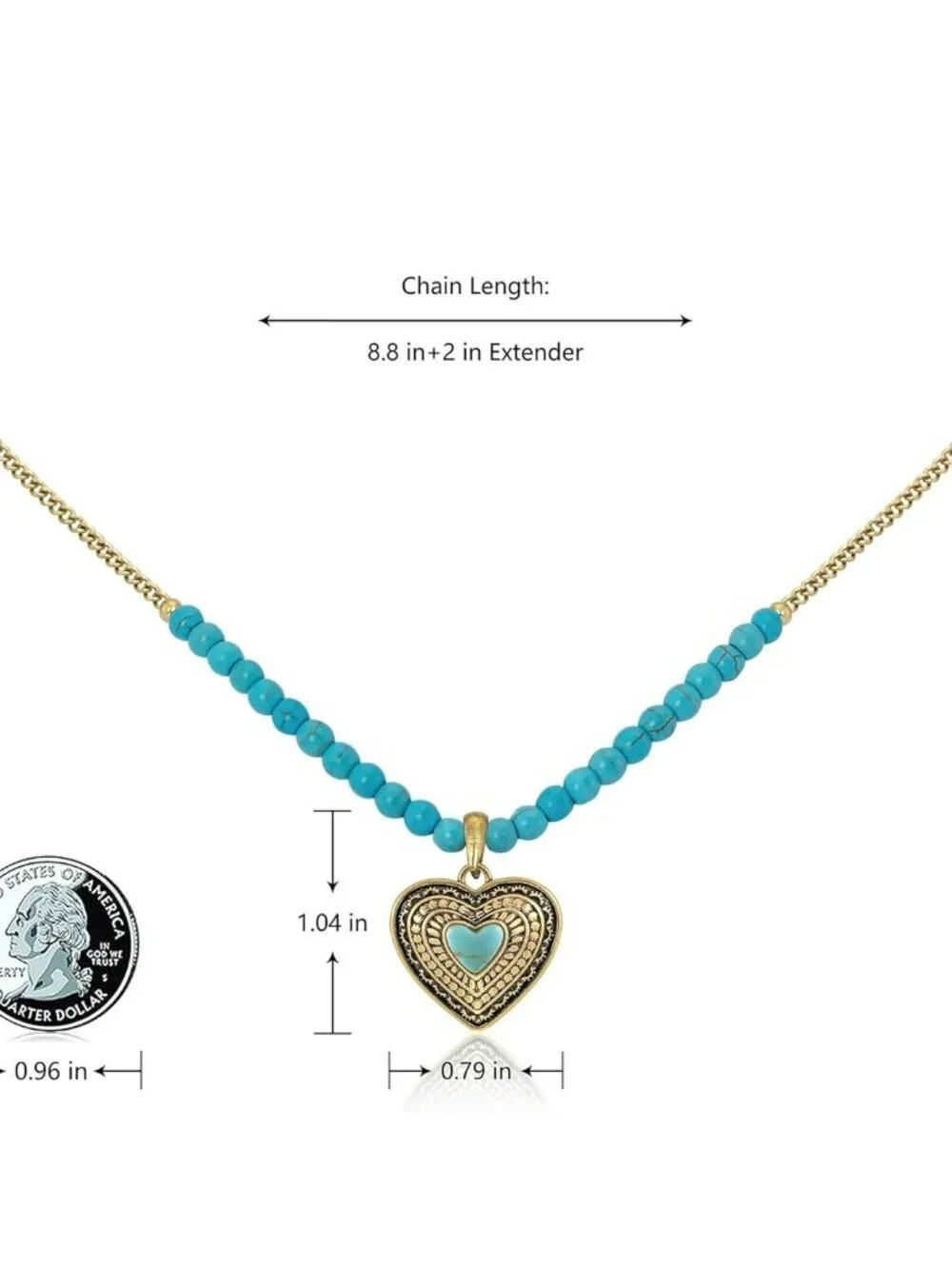 Women's Turquoise Western Gold Plated Wrangler Heart Turquoise Pendant Necklace